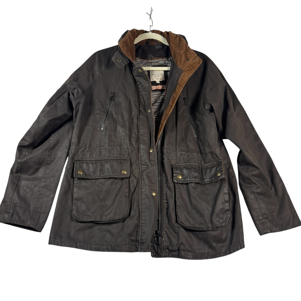 FatFace Womens Chocolate Brown Waxed Effect Field Jacket Corduroy Trim Size 12